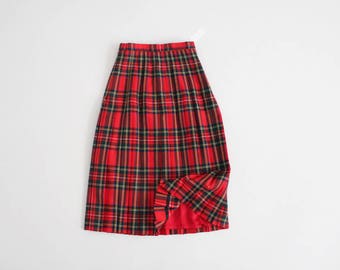red tartan plaid skirt | tartan midi skirt | plaid wool skirt