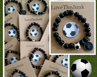 Handmade Personalized Soccer Bracelet. Soccer ball charm, typewriter charm, soccer team gift, coaches gift, futbol bracelet, sports jewelry