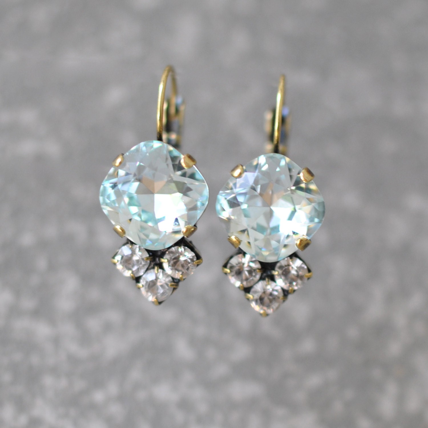 Aquamarine Diamond Earrings Swarovski Crystal Icy Aqua Clear