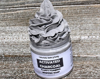 ACTIVATED CHARCOAL Whipped Creme Soap, Lavender & Clary Sage Essential Oils, Detox Soap, Body Wash, Face Wash, 4 oz.