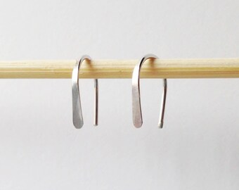Pair Small Sterling Silver Open Hoop Earrings, 1/2" Lightweight Modern Minimalist Design, Simple Wire Hoops, Silver Arc, Tiny Silver Earring
