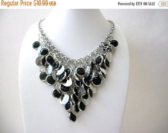 ON SALE Vintage Silver Black Heavier Signed Tag Chunky Necklace 12817