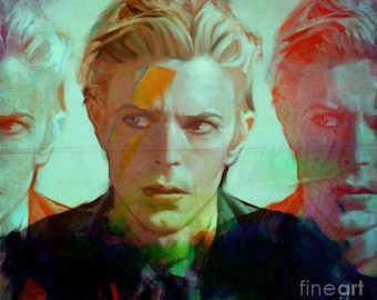 David Bowie 3 Faces/Pop Music/Rock Music/WoodPrint/Lithographie/Ziggystardust/Chameleon/BowiePoster/BowieFineart/Expressive/Singer/Painting
