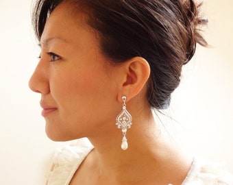 Wedding Earrings, Pearl Bridal Jewelry, Chandelier Bridal Jewelry, Great Gatsby Wedding Jewelry, Crystal Earrings,JACQUELINE