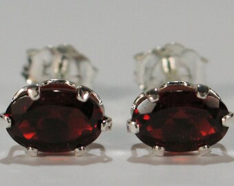 Red Garnet Earrings~.925 Sterling Silver Setting~6mm x 4mm Oval Cut~Genuine Natural Mined