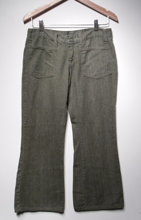 Vintage 1960s Pants 60s Pants Olive Green Bell Bottoms