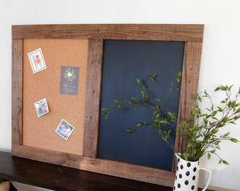 Home Office MESSAGE CENTER - Cork Chalk Board Combo - Command Center - Industrial Decor - 36x48 - Shown in Medium Brown Stain - 30 Colors