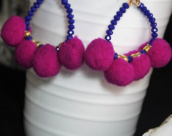 Magenta Pom pom Earrings - Chandelier Earrings - Claribella Collection -Adara Penina - Boho Jewelry