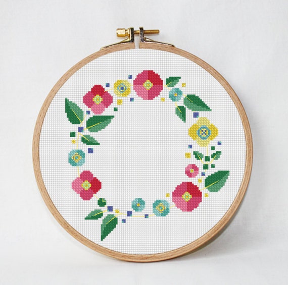Download Floral wreath cross stitch pattern pdf flower pattern pdf