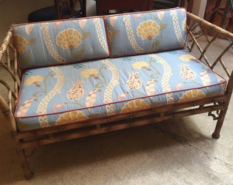 Mid Century Faux Bamboo Metal Frame Settee