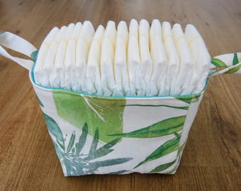 Fabric diaper caddy - storage basket - diaper basket- botanical jungle leaves - green blue