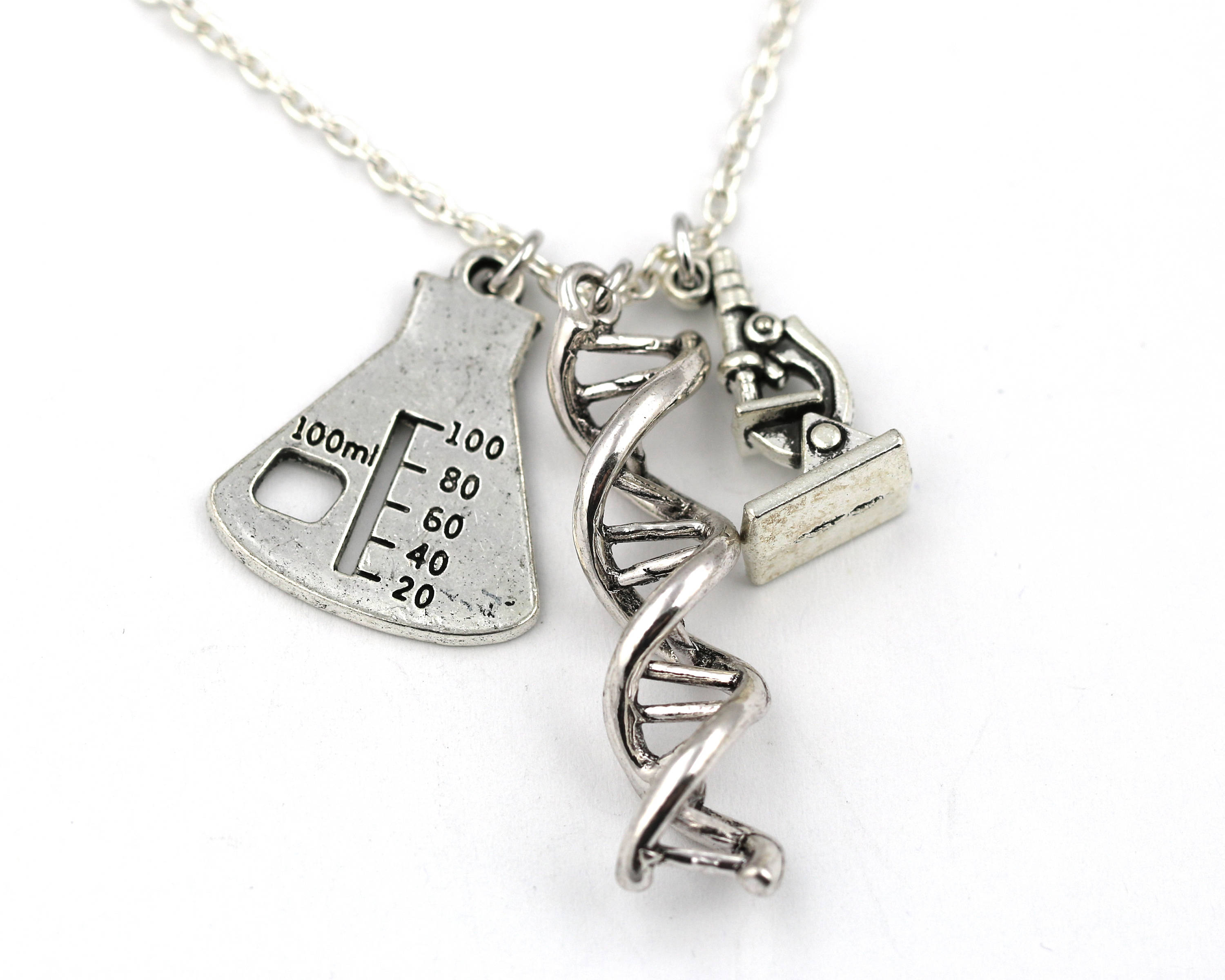Beaker DNA Double Helix Microscope Necklace Science