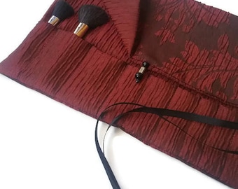 Makeup Brush Roll Ruby Red Cosmetic Brush Organizer Travel Accessory