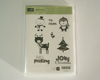 Stampin Up Retired No Peeking Clear Mount Stamp Set - Christmas Themed