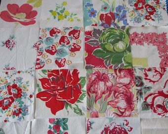Vintage Tablecloth Scrap Pack-Quilt Squares-FRUIT & FLORAL-Quilt-Pillow-Tote-Bunting-6inch