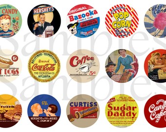 1" Vintage Candy Flatback Buttons, Pins, Magnets 12 Ct.