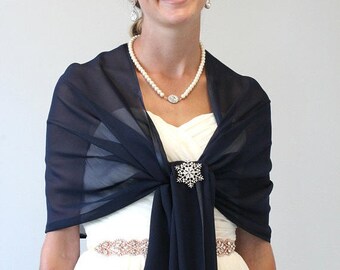 Mother's Day Sale Bridal shawl wrap, Navy Blue Chiffon Shawl, Wedding Stole, Evening Wrap, #7139