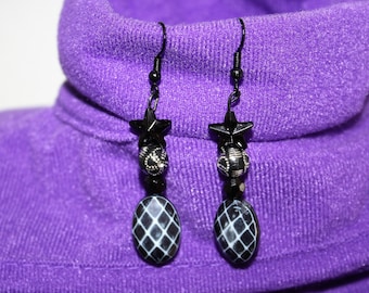 Hanging Black Beaded Pierced Earrings