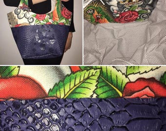 Navy bag and Aztec print