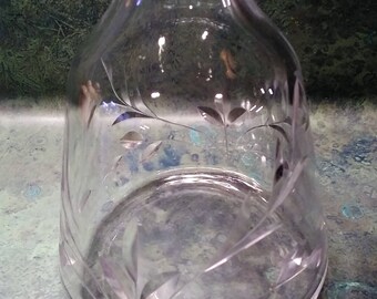 Glass Decanter with Stopper - Etched Flower and Leaf Pattern - Vintage - Mid Century