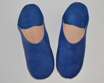 Babouche slippers, Moroccan slippers, Babouche, Handmade slippers, Womens sheepskin slippers, Cobalt Blue slippers, Organic, Hand Dyed,