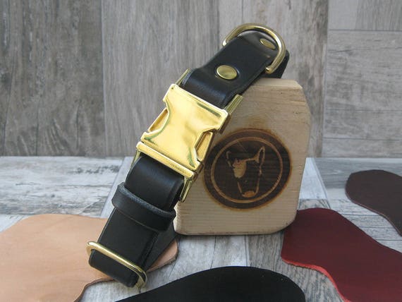 Breakaway Black Dog Collar, Leather Dog Collar, 1" Wide Collar, Side Release Metal Buckle, Brass Hardware Dog Collar, Comfort Dog Collar