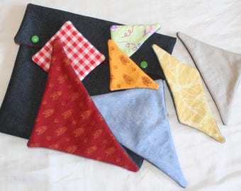 Tangram in fabric and matching pouch - puzzle fabric
