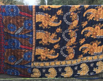 Vintage Kantha quilted cotton throw, twin