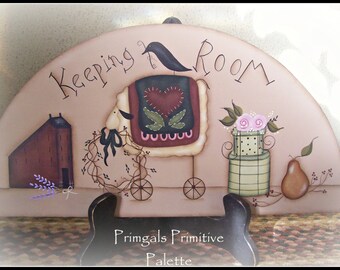 Primitive Wood Door Crown Keeping Room Saltbox House Sheep Handpainted Home Decor