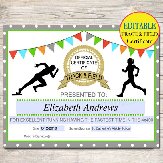 EDITABLE Track & Field Award Certificates INSTANT DOWNLOAD