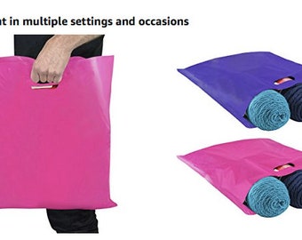 100 merchandise bags gift bags plastic bags glossy bags retail bags large handle bag trade shows Craft shows Purple Pink