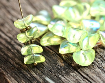 Jonquil Yellow Czech glass beads Yellow rondelle beads AB finish wavy rondels - 4x9mm - 25Pc - 2018