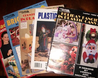 Vintage Plastic Canvas Magazines..Set of 5..Quick & Easy...Plastic Canvas Pattern Magazines and Booklets..Holidays..Tissue Boxes....