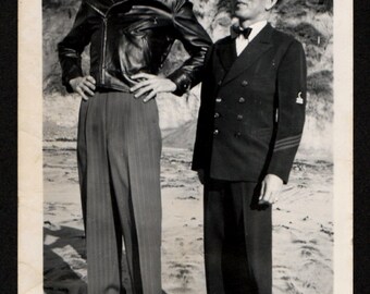 Sharply Dressed Men Tall and Short Vintage Snapshot 1940's, Original Found Photo, Vernacular Photography