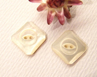 Pair, Antique Shell Buttons, Small DIAMOND Shape, 3/4", ANIMAL CHARITY Donation