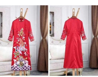 Mandarin Qipao Quarter Sleeve Dress (Red or Navy)