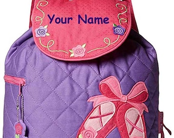 Personalized Monogram Stephen Joseph Pink and Purple Quilted Ballet Shoes Back to School Backpack Dance Bag Tote with Embroidery for Girls