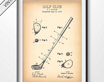 GOLF CLUB poster, golf club patent print, golf club blueprint, golf illustration, golf decor, golf printable, golfing, golfer, pga