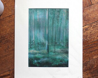 Forest Print, Nature Print, Watercolour Painting, Landscape Art, Forest Wall Art, Contemporary Art, Green, Illustration, Woodland, Horse