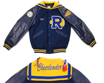 Letterman Cheer Jacket Mens Small, Sailor Collar Varsity Jacket, Chenille Letter Patch, 90s Cheerleader Jacket, Vintage Letterman Coat