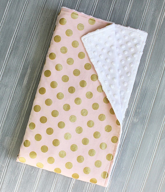 Light Pink with Metallic Gold Polka Dots Minky Blanket Baby