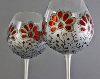 Wine goblets, Gothic Wedding glasses, Gothic Glasses,Hand painted glasses,Wine glasses, Gothic goblets, Gothic gift