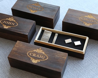 Groomsman Gift, Personalized Cufflinks, Money Clip, Tie Clip Wood Box Set, Groomsmen Gifts
