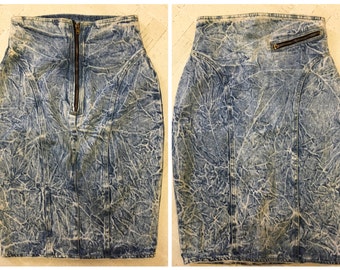 Vintage 1980s acid washed denim skirt with zippers