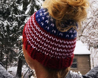 American Flag Messy Bun Hat