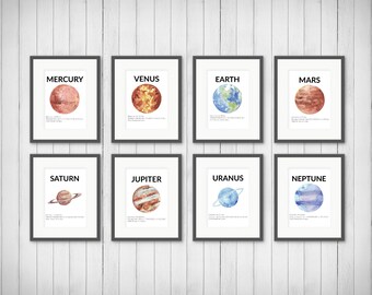 Planet Prints - Solar System - Boy or Girls Room Decor - Kids Space Art - Outer Space - Planet Decor - Outer Space Decor - 5x7 or 8x10