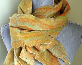 Nuno Felted Scarf Orange Green Yellow