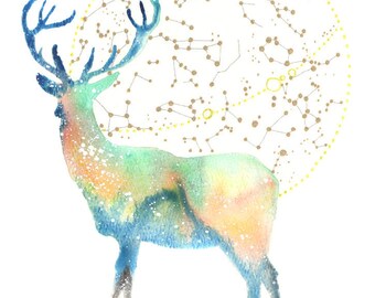 Deer Spirit Totem Animal ORIGINAL Watercolor 9X12