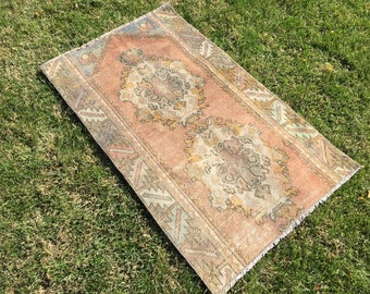 Oushak rug'double Medallion,vintage rug oushak pastel,faded&muted rug,turkihs vintage.130/79/4'2×2'5