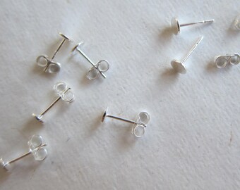 Sterling Silver Earstuds with 4mm Round Flat Pad - Automatic Quantity Discounts - Available in 6, 10 & 20 Pair Pkgs and also in Larger Pkgs